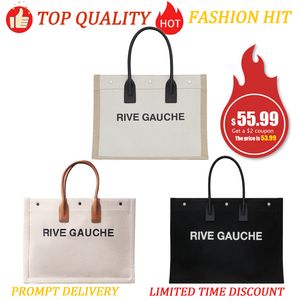 Luxurys designer rive gauche handväska stor stad shopping kvinnliga män strandsäckar mode korsbodi tyg koppling väska hobo helg resor canvas topphandtag axelväskor