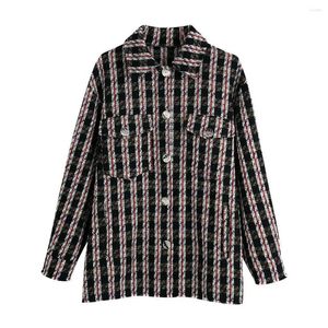 Women's Down Europe And The United States In Autumn Wind 2023 Installs Grid Coat Texture Shirt Type 4310