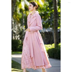 Trench da donna 2023 Chic alla moda rosa giacca a vento in vita Design Sense Cappotto primaverile avanzato di media lunghezza