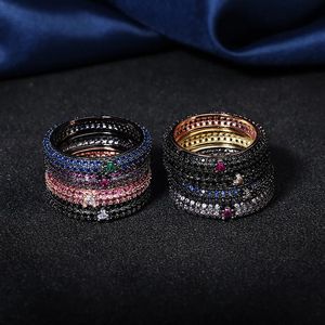 Pierścienie zespołu S925 Srebrny kolor cyrkon czarny złoty pierścionek dla kobiet pełny przyjęcie weselne Wysokiej jakości prezent biżuterii 231102