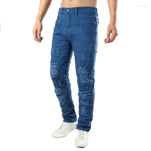Men's Jeans Trendy Knife Cut Hole Tattered Beggar Denim Fashion Casual Youth Jogging Pants