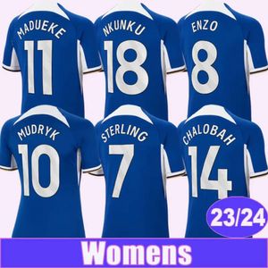 Qqq823 24 Sterling Enzo Womens Soccer Jerseys Mudryk Madueke Nkunku Chalobah Home Blue Football Shirt Kort ärm Vuxna uniformer