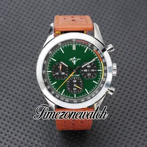 Top Time Ford Mustang Quartz Chronograph Mens Watch A253101A1L1X1 Steel Case Green Dial Stick Markers Black Leather Stopwatch 46mm Watches Timezonewatch Z12D