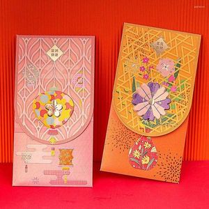 Gift Wrap 2Pcs Personality Hollow Red Envelope Colorful Flower Pattern Paper Envelopes Year Wishing Card