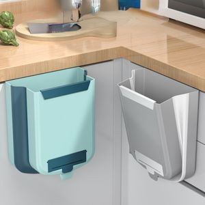 Waste Bins 9L Folding Kitchen Garbage Bin Foldable Car Trash Can Wall Mounted Trashcan for Bathroom Toilet Storage Bucket 230331