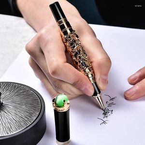 LuxuryTexture Carving Dragon King Green/Red Gem Eastern Gel Pens Office Supplies Stationery Calligraphy Rollerball Pen