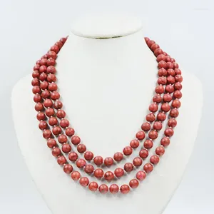 Choker Charm. Stylish 3 Rows. 10MM Natural Sponge Coral Necklace. 18-21 Inches