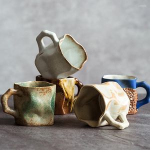 Mugs 300ML Antique Ceramic Coffee Mug Creative Irregular Drinks For Home/Gift Tea Cups Shaped Hand Grinding Heat-resisting Cup