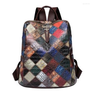 Sacos escolares PU couro macio colorido costura padrão mochila feminina moda viagem pele de cobra para bolsa de ombro