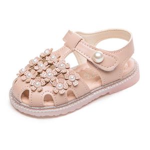 Sandals Girls Sandals Summer Infant Toddler Shoes Children Beach Sandals Comfortable Kids Soft-soled Flowers Princess Shoes Size 16-20 Z0331