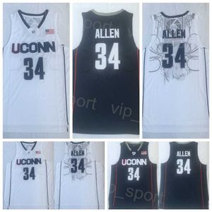 バスケットボールレイアレンウコンハスキーカレッジジャージ34大学チームネイビーブルーホワイトスポーツファンのためのシャツの通気性ピュアコットン刺繍と縫製NCAA