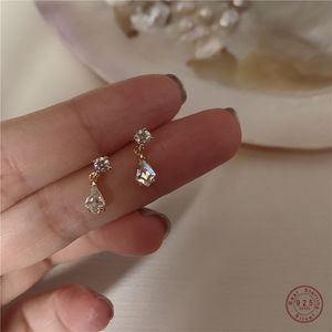 スタッドS925スターリングシルバー日本の水滴クリスタルイヤリング女性ライトラグジュアリー気質結婚式14Kリアルゴールドメッキジュエリー230403