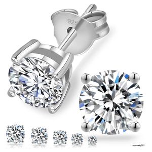 Moissanite Studörhängen Girls 925 Sterling Silver Round Cut Lab Grown Diamond Mossanite Women Men White Gold Plated Ear Studs