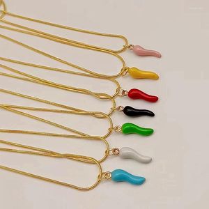 Chains Colorful Chili Yellow Red Green Blue Pink Enamel Dangle Pendant Necklace Fashion Gold Color Necklaces For Women Jewel