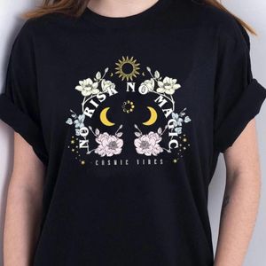 Damen T-Shirts Kuakuayu HJN No Risk Magic Damen T-Shirt mit Blumendruck Vintage Ästhetische Boho Mystische Himmlische Grafik T-Shirts Hexenhemd