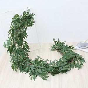 Dekorative Blumen 160 cm Künstliche Eukalyptus-Girlande Blatt Pflanze Rebe Gefälschtes Laub Für Haus Hochzeit Garten Wanddekoration DIY Kranz Seide