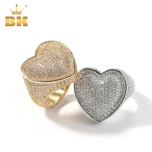 Band ringer The Bling King Big Heart Ring Full Micro Paled Iced Out Bling Cubic Zirconia Hiphop Delicate Punk Smycken för män och kvinnor 231102