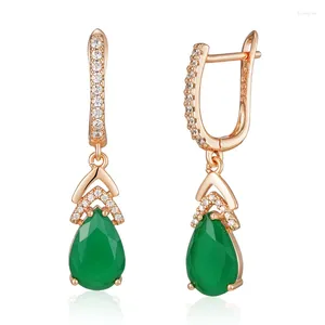 Dangle Earrings Wbmqda 585 Rose Gold Color Elegant Emerald Long Drop For Women Luxury Retro Wedding Party Fine Accessories Jewelry