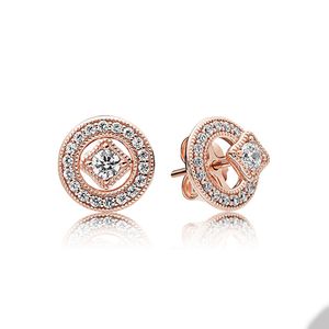 18K Rose Gold Vintage Circle Серьги для Pandora 925 Серебряные свадебные дизайнерские дизайнерские дизайнер