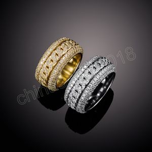 Fashion Hip Hop Rings Bling Iced Out Cuban Link Ring Micro Pave CZ Stone Ring For Women Man Accesorios