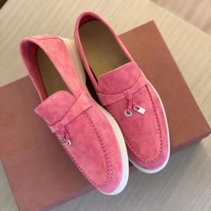New Luxury Walking Shoes Charms Embellished Walk Suede Loafers Couple Genuine Mens Leather Casual slip on flats for Men Women Sports Dress shoe 36-46...
