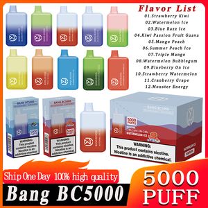 Orijinal Uzy Bang BC5000 Puff 5000 Puflar Tek Kullanımlık E Sigara Özellikleri Feel Bobin 1.2ohm 12ml Teslim edilebilir Vapes Kalem 0/2/3/5% şarj edilebilir 650mah vs Bang King