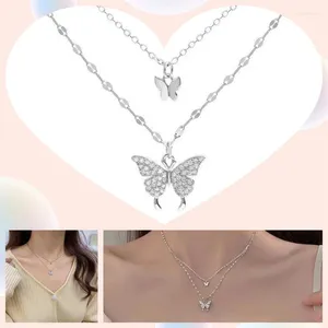 Pendant Necklaces Double Layer Tiny Butterfly Necklace Crystal Choker Charm Clavicle Chain Gifts For Women