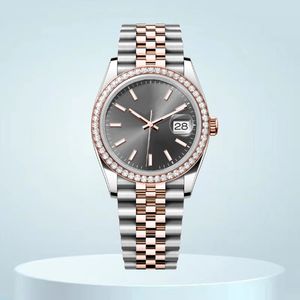 Relógio para mulheres relógio de diamante relojes data superfície de disco cinza 36mm 41mm gemmed com diamantes moldura ouro rosa aço inoxidável relógio de luxo 8215 movimento de alta qualidade montre