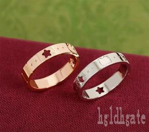 Podwójne gęty Pierścienie dla kobiet luksusowy pierścionek srebrny złoty kolor wydrążony w hip hopowym urodzinowym gwiazdę projektant biżuterii biżuteria