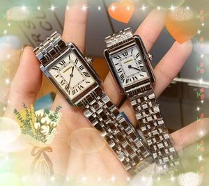 Square Face Roman Tank Women's Small Dial Watch Rose Gold Silver Case Top Brand Luxury Lady Waterproof Quartz Movement Two Pins Set Auger Braclet Wristwatch gifts