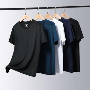 Camisas de vestido masculinas 2023 T-shirt gelo seda rápida secagem de manga curta de meia-idade e idosos de 5 mangas lindas moda