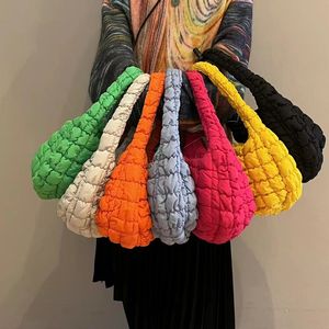 Evening Bags Casual Ruched Nylon Women Handbag Designer Hobos Shoulder Bags Quilted Padded Small Bohos Tote Bag Colorful Female Shopper Purse 230403