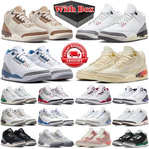 With box 3s jumpman 3 basketball shoes men women White Cement Reimagined Medellin Sunset Palomino Wizards Fire Red Lucky Green mens trainers outdoor sports sneakers