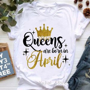 Damen T-Shirt Golden Crown Queen Are Born In January To December Graphic Print T-Shirt Damenbekleidung T-Shirt Femme Geburtstagsgeschenk Tops 230403