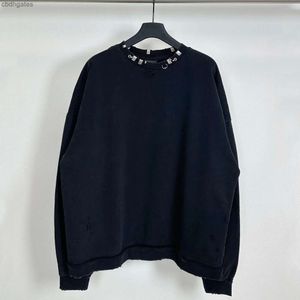 Balencig tröja Balencaiiga Balenicass B Best-kvalitet Hoodies Hoodie Family High Edition 23SS Paris Ny hårdvarelås perforerad herr kvinnors rund hals