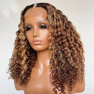 Ombre Brown Blonde U Part Wig 100% Human Hair Unprocessed Ombre Loose Deep Curly VPart Women's Wig None Lace Full Machine Made