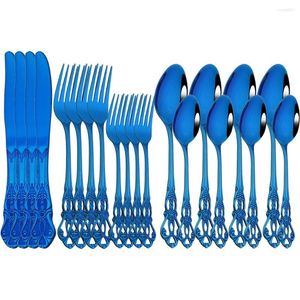 Dinnerware Sets Drmfiy 4/20Pcs Blue Tableware Set Stainless Steel Knife Fork Spoons Cutlery Dinner Kitchen Complete Flatware