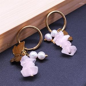 Orecchini a cerchio Boemia Farfalla Cerchio per donna Acciaio inossidabile Rosa Pietra naturale Perla Goccia Gioielli Bijoux EY46S01