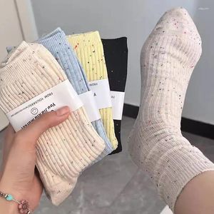 Женские носки, 2 пары, зимние толстые теплые шерстяные однотонные однотонные носки в горошек, повседневные забавные носки в Корейском стиле, модные ботинки средней длины