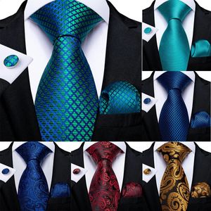 Bow Ties DiBanGu Men Necktie Teal Blue Paisley Designer Silk Wedding Tie For Men Tie Hanky Cufflink Tie Set Business Party Drop 231102