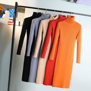 Casual Dresses Knitted Sweater Dress Women 2023 Autumn Winter Warm Long Sleeve Slim Bodycon Turtleneck Cashmere Lady Pullover Jumpers