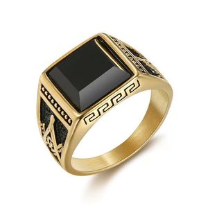 316 Aço inoxidável de aço inoxidável Ringos de ouro de prata retro masônicos com cz preto cz gemstone maçom jóia de jóias para homens