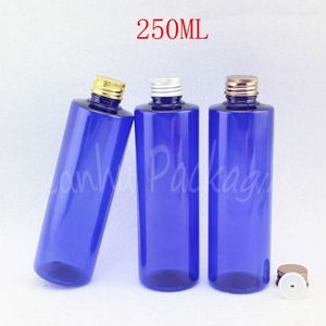 Depolama Şişeleri 250ml Mavi Plastik Şişe Alüminyum Vida Kapağı 250cc Şampuan / Duş Jel Alt Boş Bottling Boş Kozmetik Konteyner (25 PC / Lot)