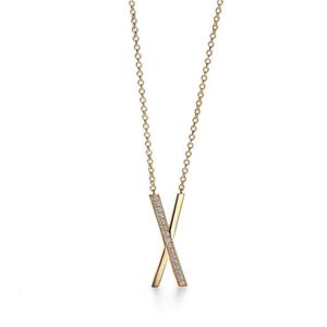 Ism Popular T Letter Necklace Sterling Sier Plated Gold Family Cross Semi Inlaid Diamond Pendant Collarbone Chain Female