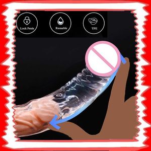 Sex Toy Massager Reusable Penis Sleeve Extender Realistic Silicone Transparent Extension Toy for Men Cock Enlarger Shea