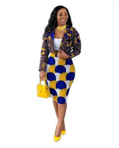 Ethnic Clothing 2023 Arrival Sexy African Women Printing Polyester Plus Size Two Pieces Sets Coat And Skirt S-3XL