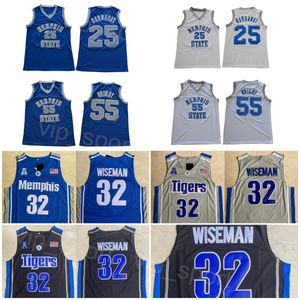 Men 55 William Wright Jersey State Tigers College Basketball 25 Penny Hardaway 32 James Wiseman All Stitched University Black Blue White Grey Team Breathable NCAA
