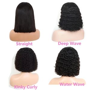 Brasilianskt mänskligt hår 13x4 spets front bob peruk yirubeauty 10-16 tum djup våg kinky curly rak 150% 180% 210% densitet