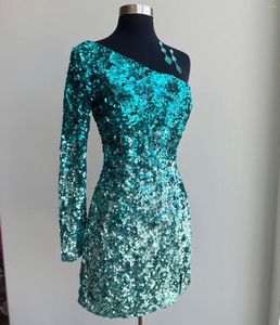 Party Dresses Sequin Mini Cocktail NYE Dress 2023 Long Sleeve Lady Formal Event Homecoming Gown Club Night Hoco Gala One-Shoulder