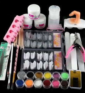 22 in 1 manicure fai da te Basic Starter Kit colore glitter penna pennello polvere acrilica per la pratica 3D false Nail Art Set completo2856284